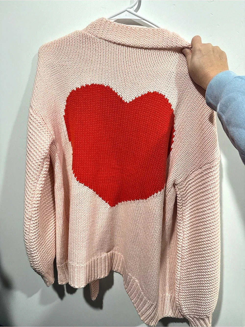 SHEIN Frenchy Casual Women's Heart Pattern Cardigan Heart Pattern Cardigan Pink